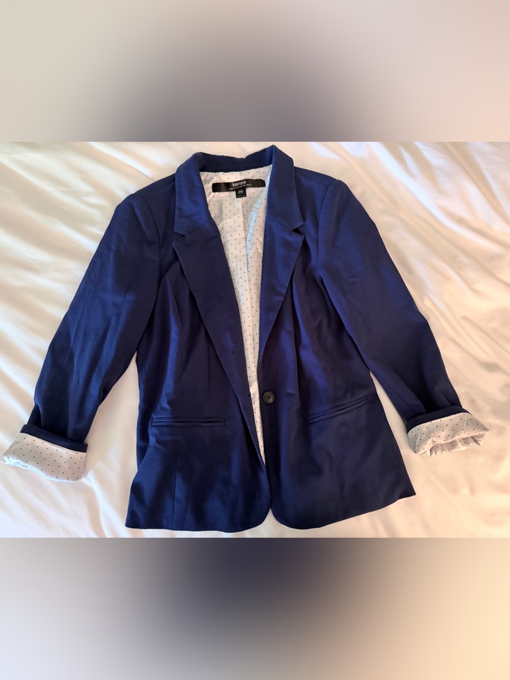 Kensie Navy Blue Women’s soft Blazer with Polka Dot Detail size M